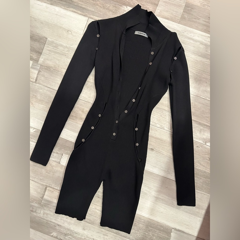 Maniere De Voir Black Knitted Cutout Playsuit